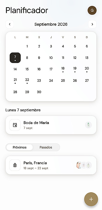Planificador de viajes y eventos en Aora